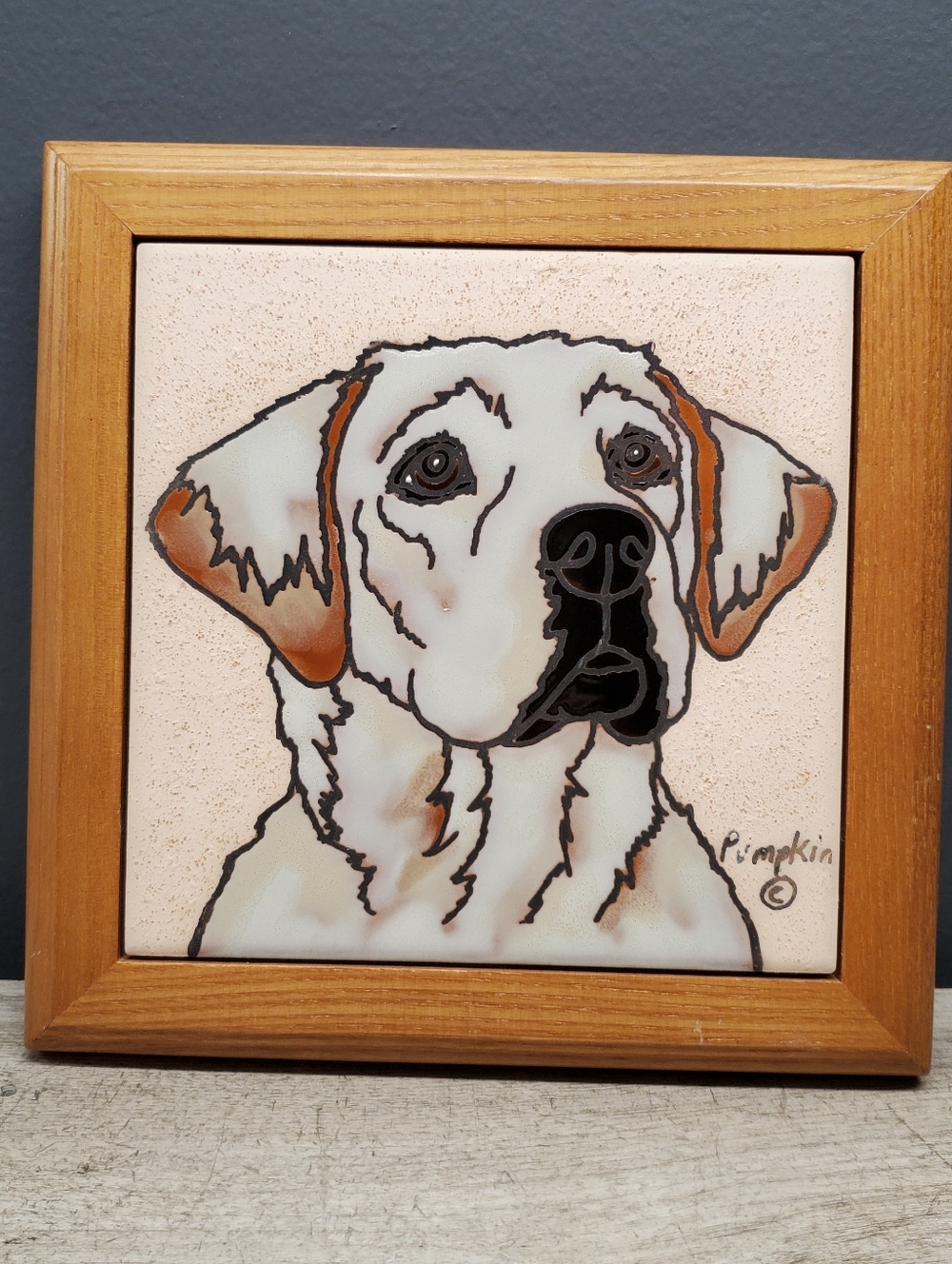 Golden Labrador dog painted tile by Pumpkin